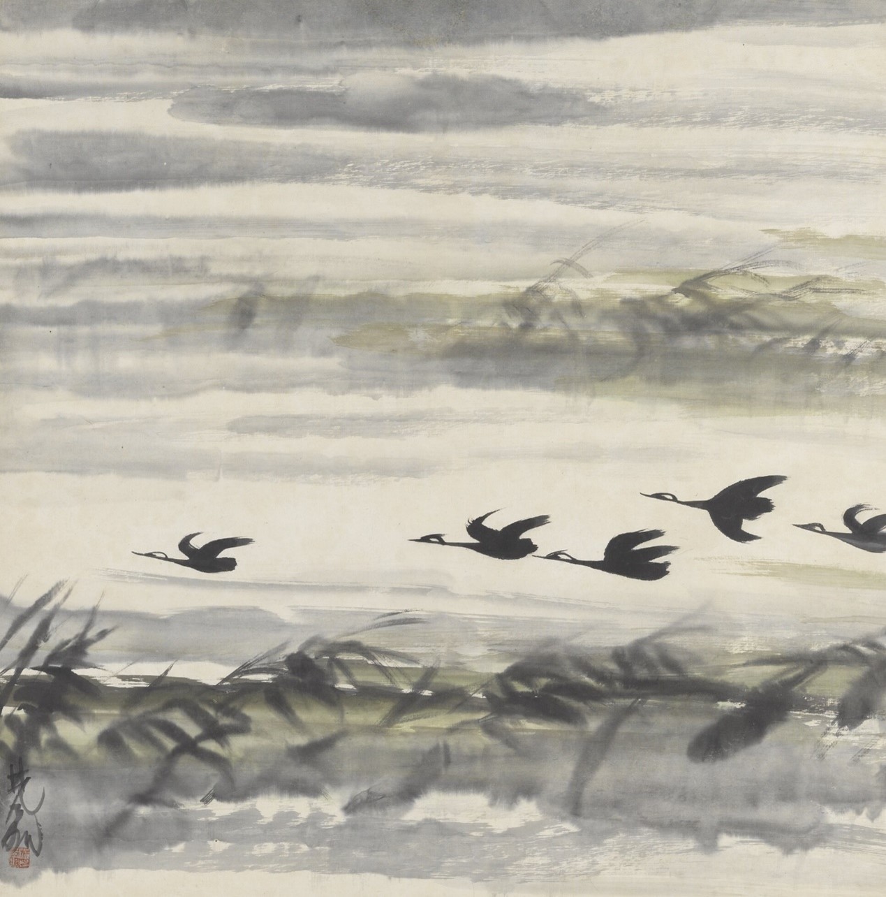 <h2>秋鹜</h2><p>作者：林风眠（1900-1991）</p><p>创作年代：1960年</p><p>规格：66cm×66cm</p><p>品类：中国画</p>